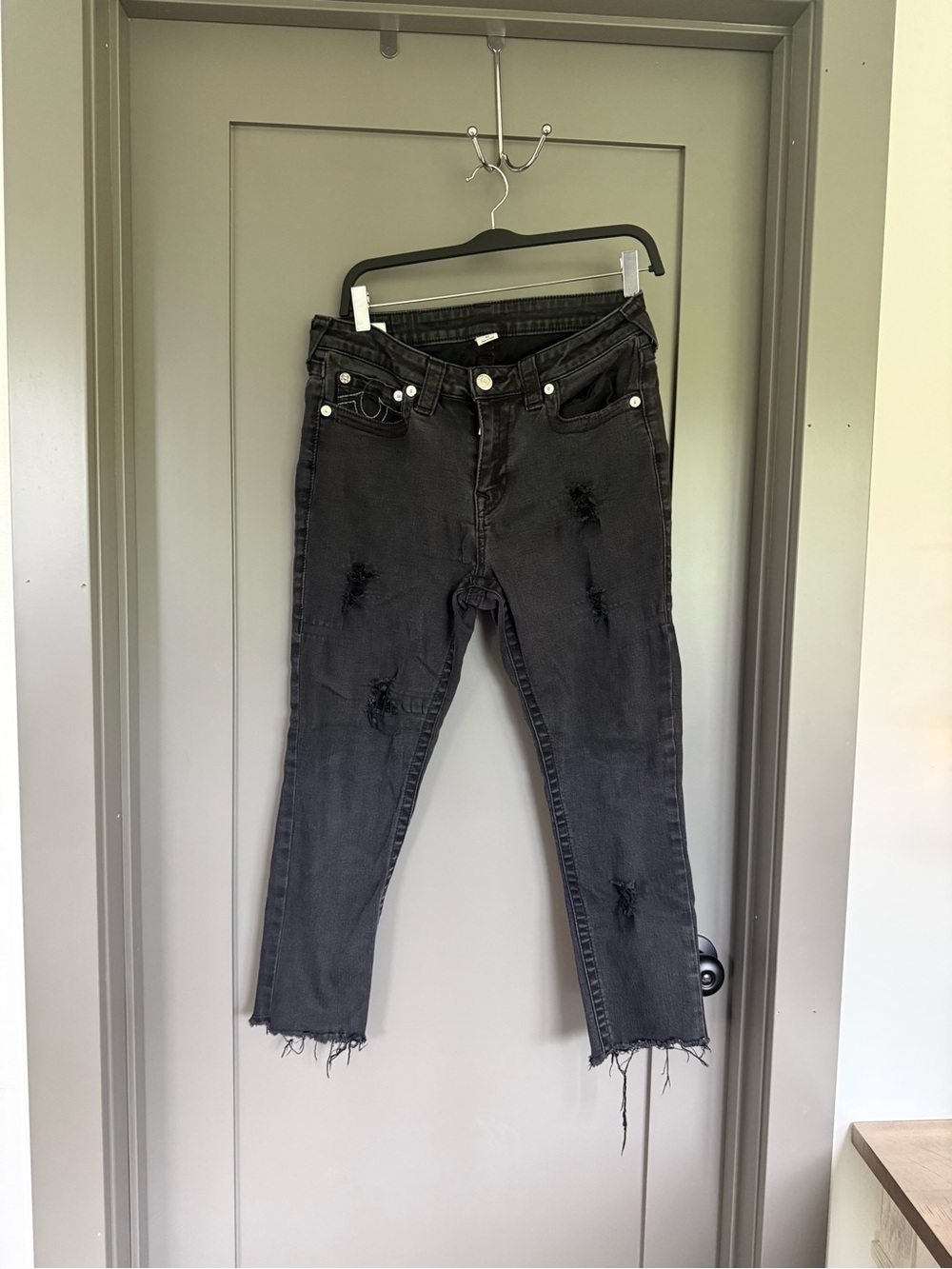 True Religion Black Distressed Ankle Jeans